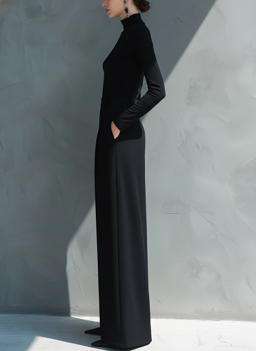 Ziva | Mono Clásico de Punto Estilo Traje Cuello Alto y Pernera Ancha