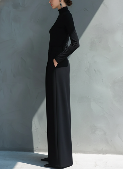 Ziva | Mono Clásico de Punto Estilo Traje Cuello Alto y Pernera Ancha