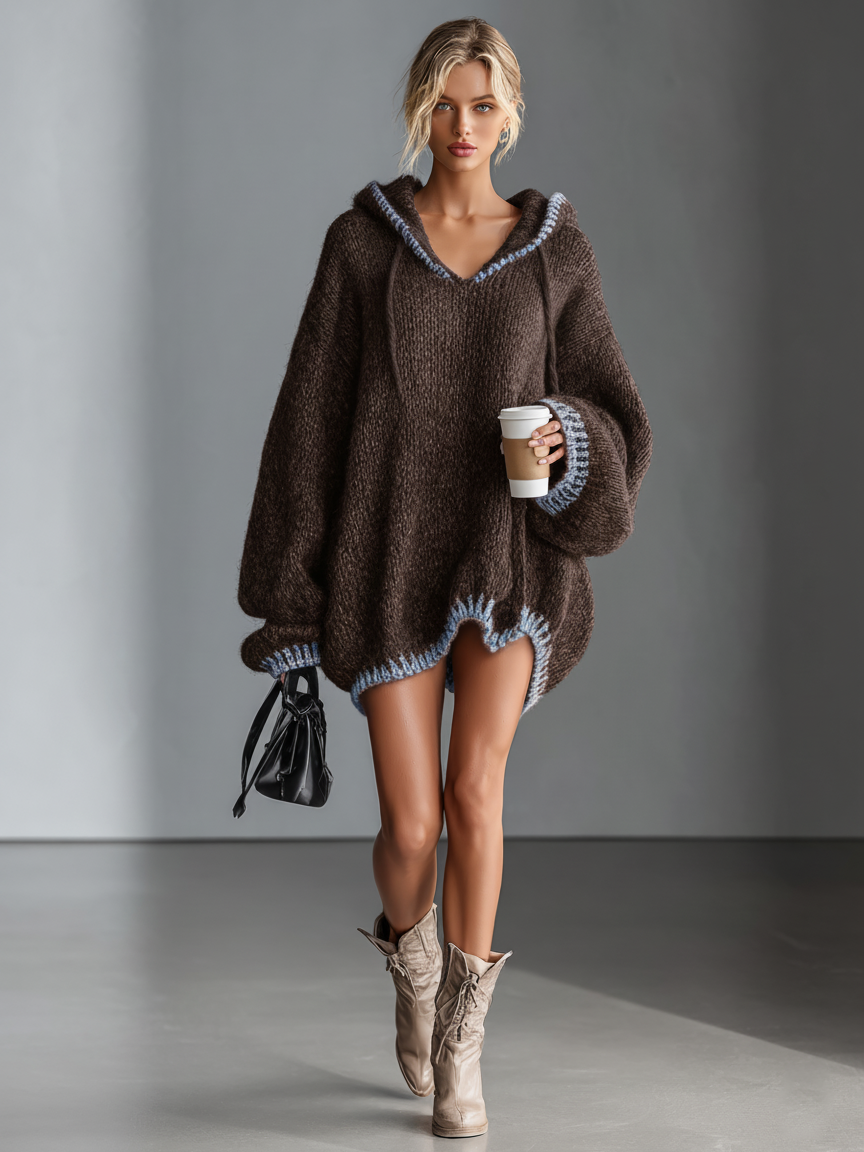 Gisela | Mini Vestido de Punto Holgado con Capucha