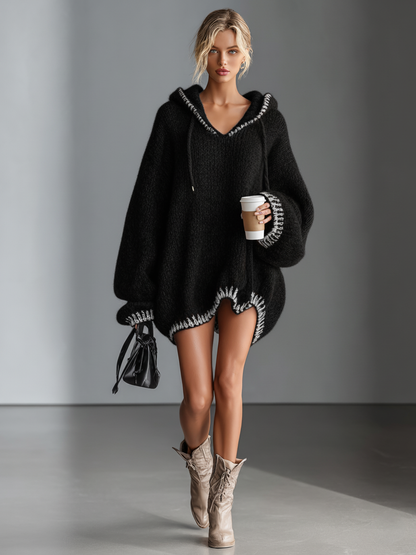 Gisela | Mini Vestido de Punto Holgado con Capucha