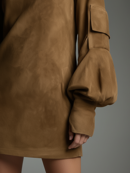 Kalina | Mini Vestido Vintage Cuello Alto en Ante