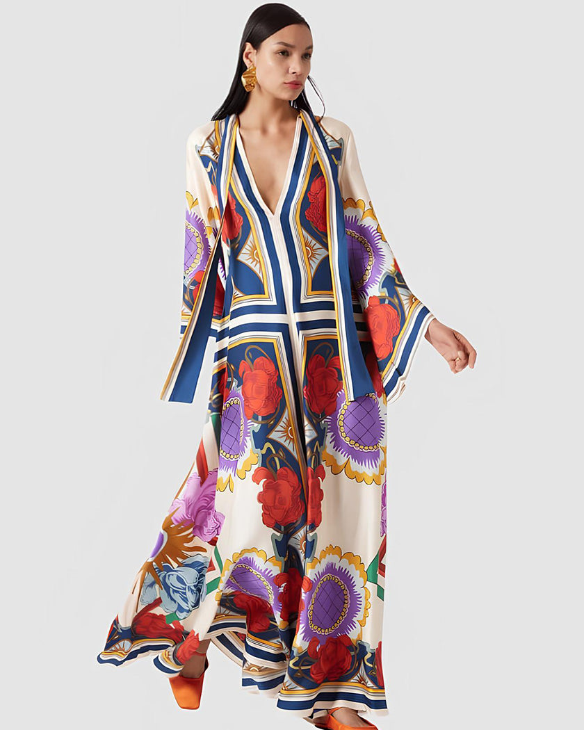 Elyssia | Vestido Kimono Floral Detallado