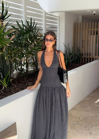 Seraphine | Vestido Largo Lunares Escote Halter