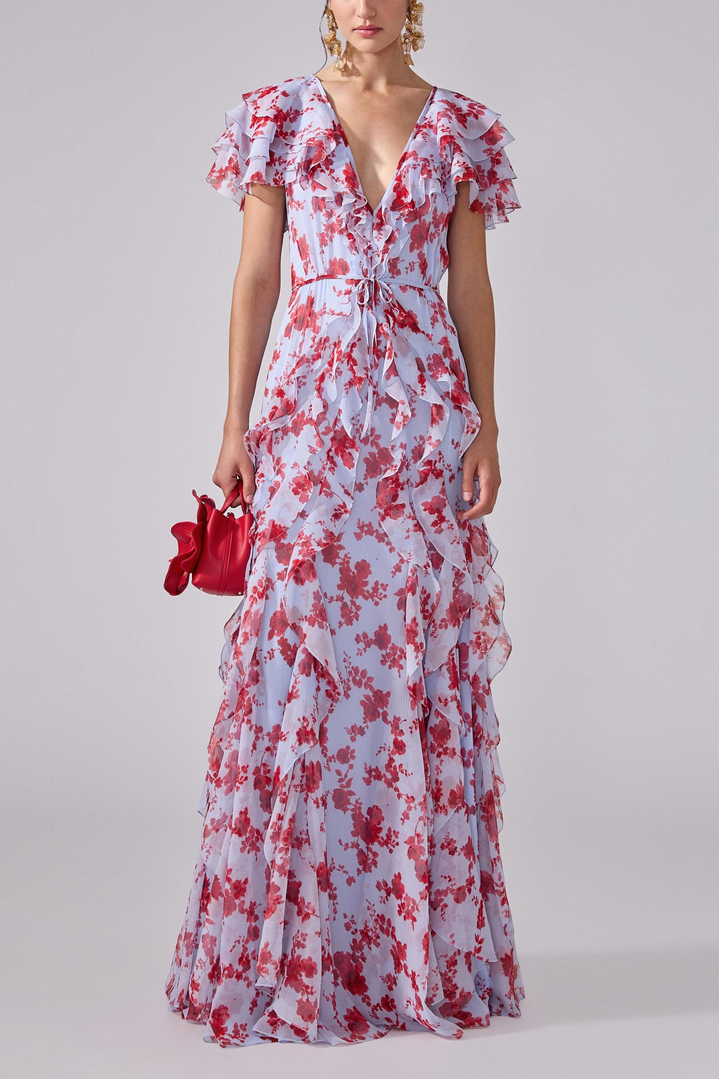 Cavira | Vestido Largo Floral Volantes