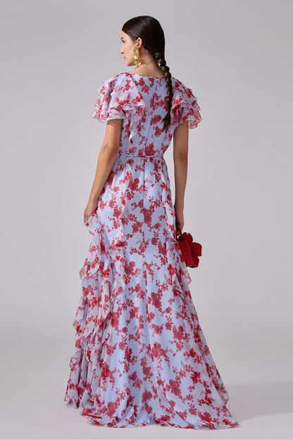 Cavira | Vestido Largo Floral Volantes
