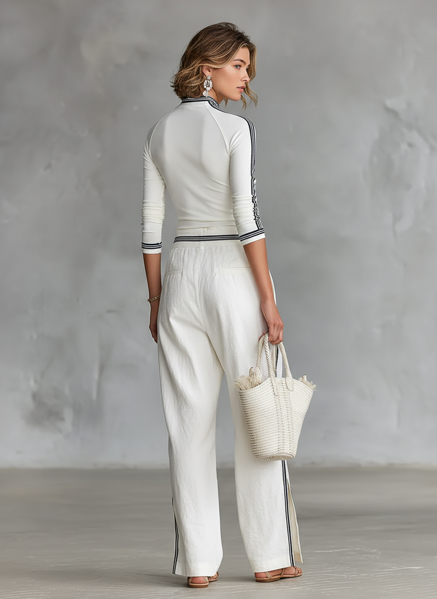 Virella | Conjunto de Camiseta de Cuello Medio y Pantalones Anchos