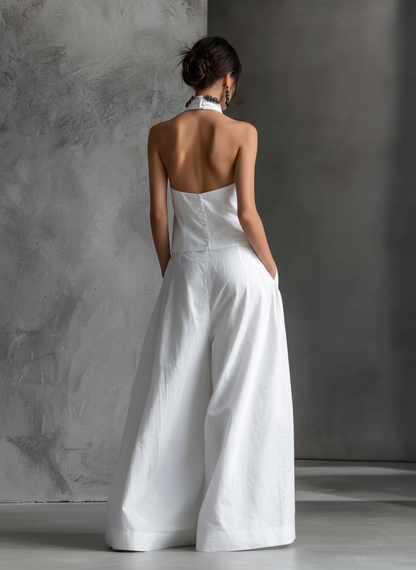 Elisenda | Conjunto Informal de Lino Top Sin Mangas Cuello Halter y Falda