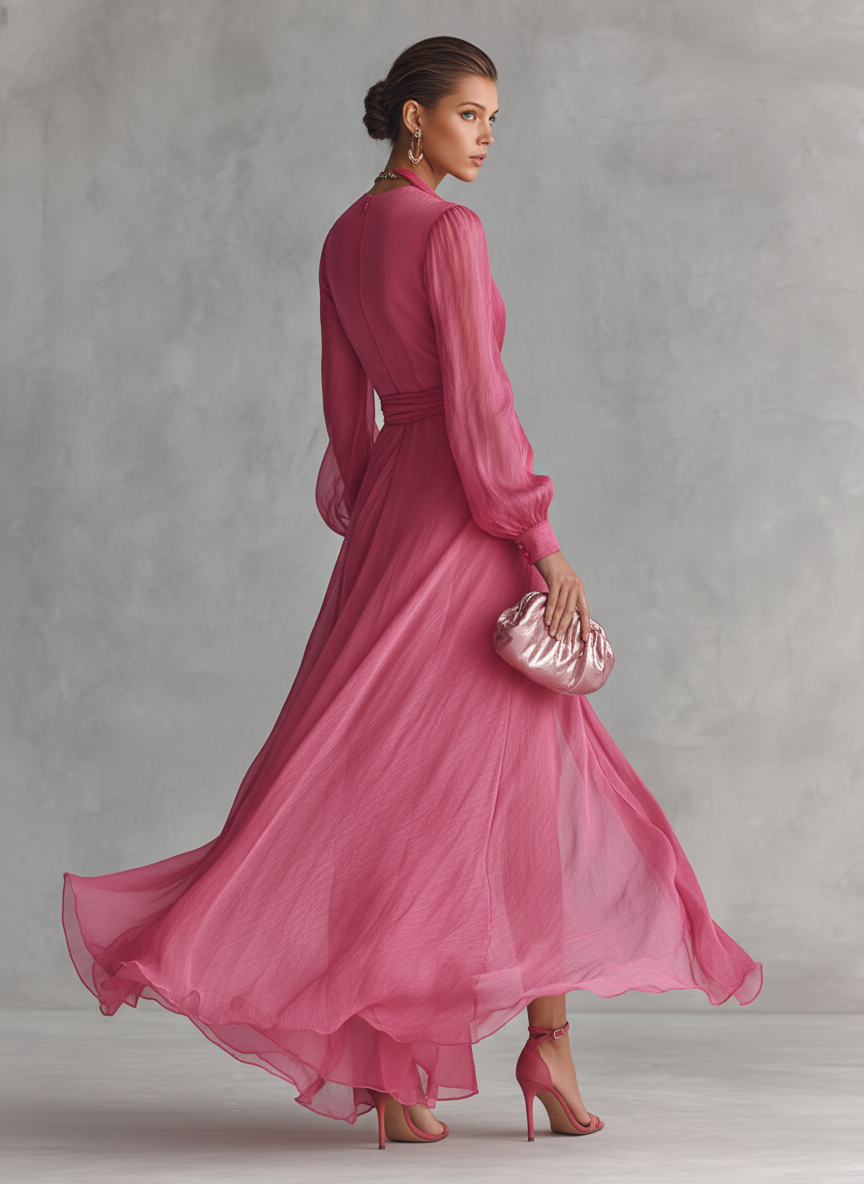 Elixia | Vestido Largo Elegante con Escote en V y Cintura Anudada