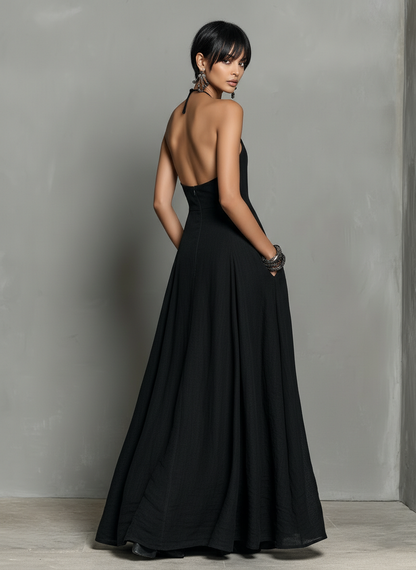 Vanesa | Vestido Largo de Lino Minimalista Cuello Halter Sin Mangas