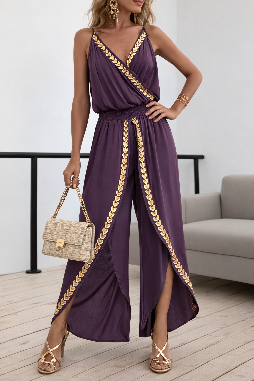 Belmira | Mono de Cuello Cruzado con Cintura Elástica y Cordón Ajustable