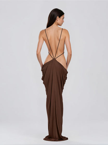 Élvarion | Vestido Drapeado Nocturno Abierto