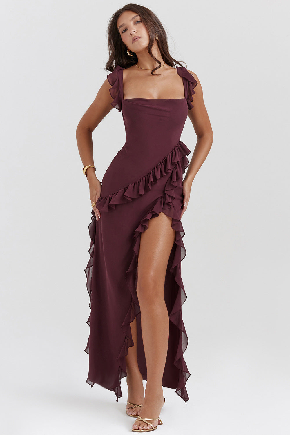 Darevielle | Vestido Largo Abertura Volantes