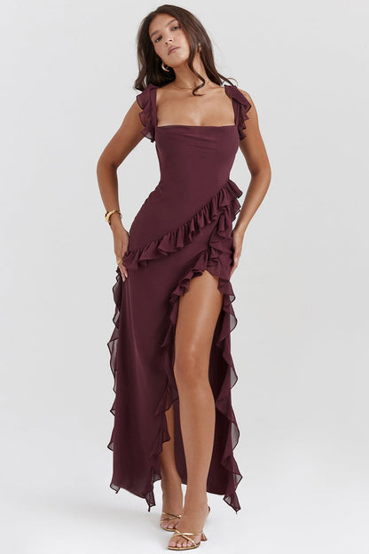 Darevielle | Vestido Largo Abertura Volantes