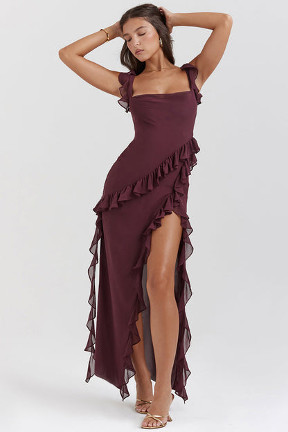 Darevielle | Vestido Largo Abertura Volantes