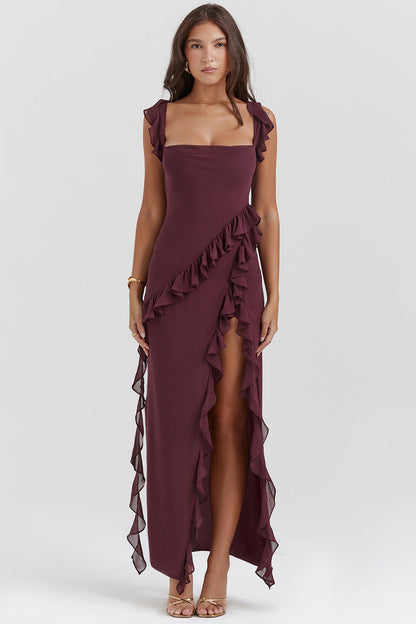 Darevielle | Vestido Largo Abertura Volantes