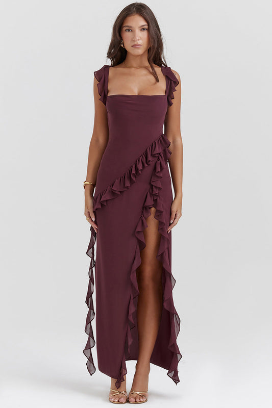 Darevielle | Vestido Largo Abertura Volantes