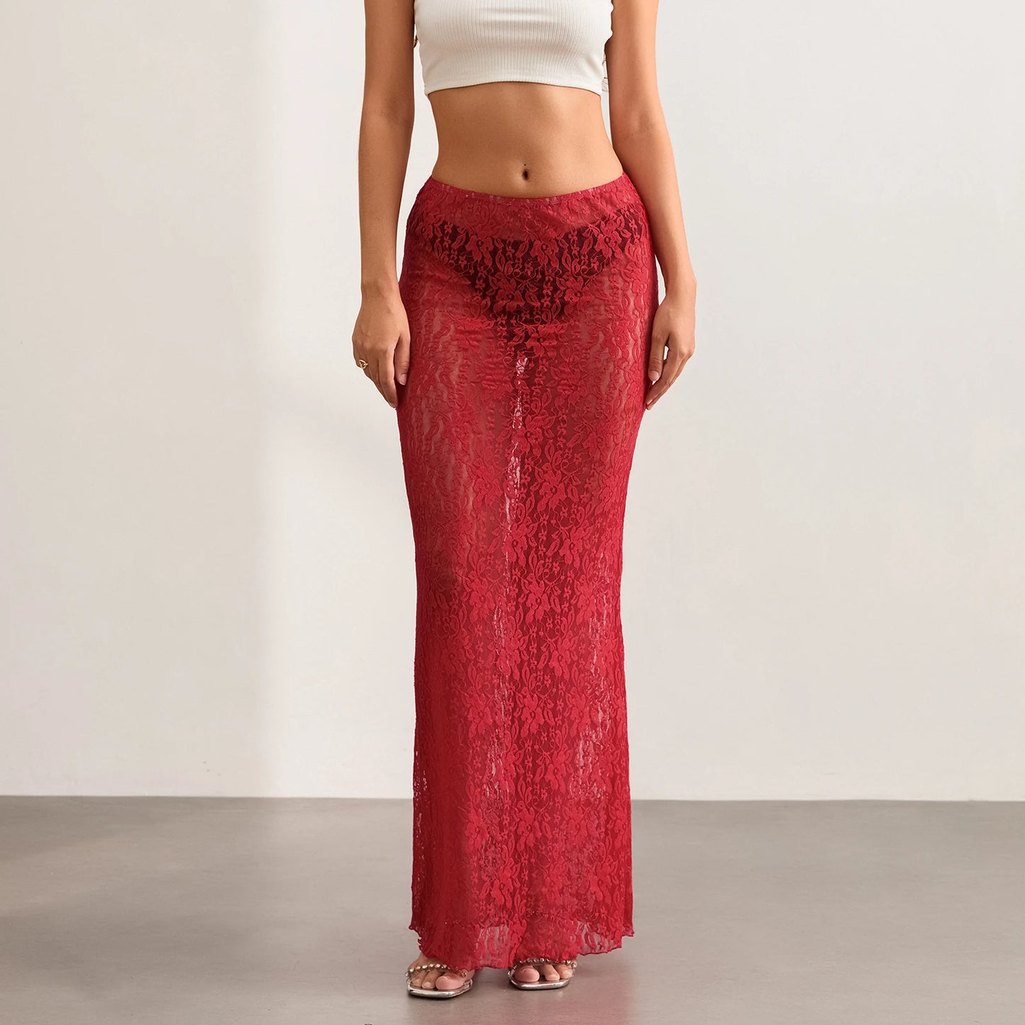 Tami | Falda Larga Floral Transparente Y2K