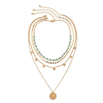 Estrella | Set 4 Collares Multicapa Dorado con Detalles Turquesa