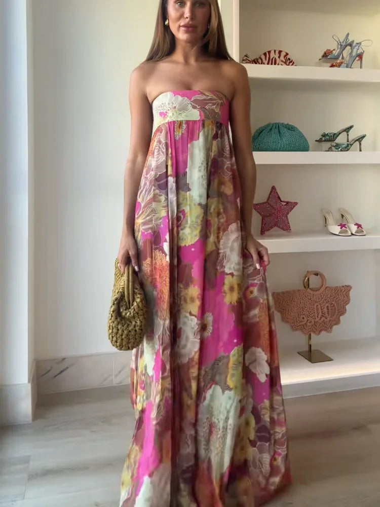 Dulce | Vestido Largo Estampado Floral Hombros Descubiertos