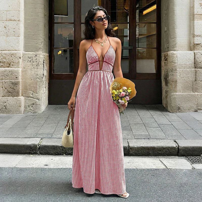 Marivelle | Vestido Largo Rayas Escote V