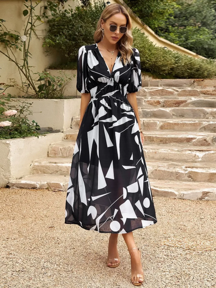 Velina | Vestido Largo Estampado Geométrico