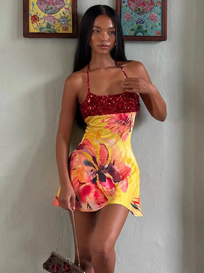 Marivyx | Vestido Mini Floral Lentejuelas