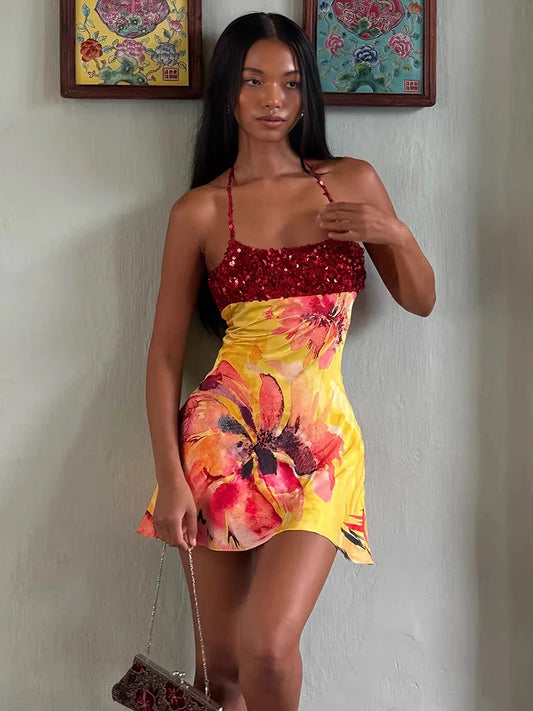 Marivyx | Vestido Mini Floral Lentejuelas