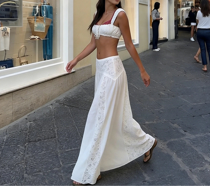 Annia | Conjunto Falda Boho Floral de Encaje y Top Tirantes