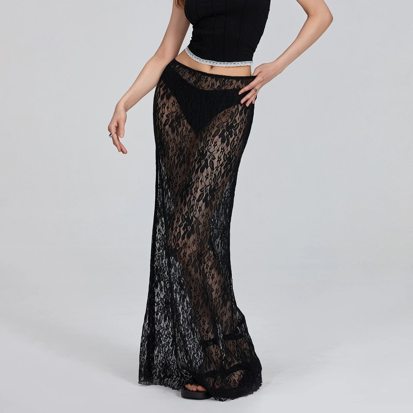 Tami | Falda Larga Floral Transparente Y2K