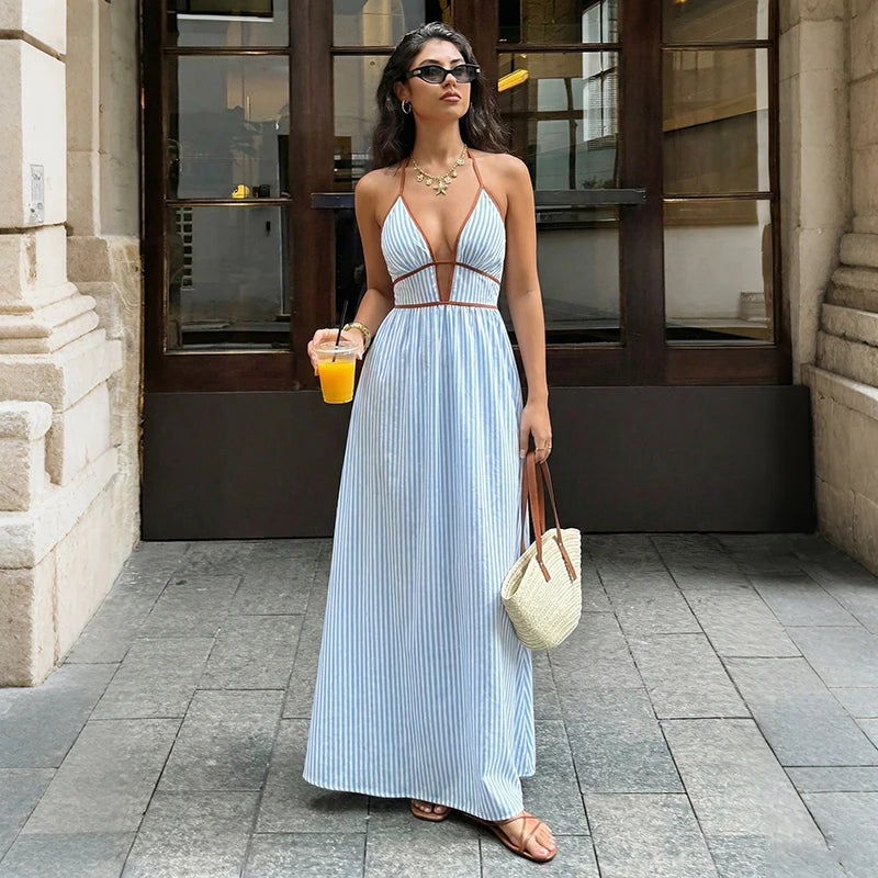 Marivelle | Vestido Largo Rayas Escote V