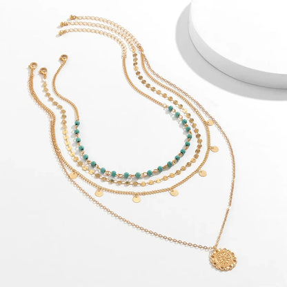 Estrella | Set 4 Collares Multicapa Dorado con Detalles Turquesa