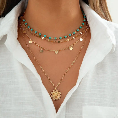Estrella | Set 4 Collares Multicapa Dorado con Detalles Turquesa