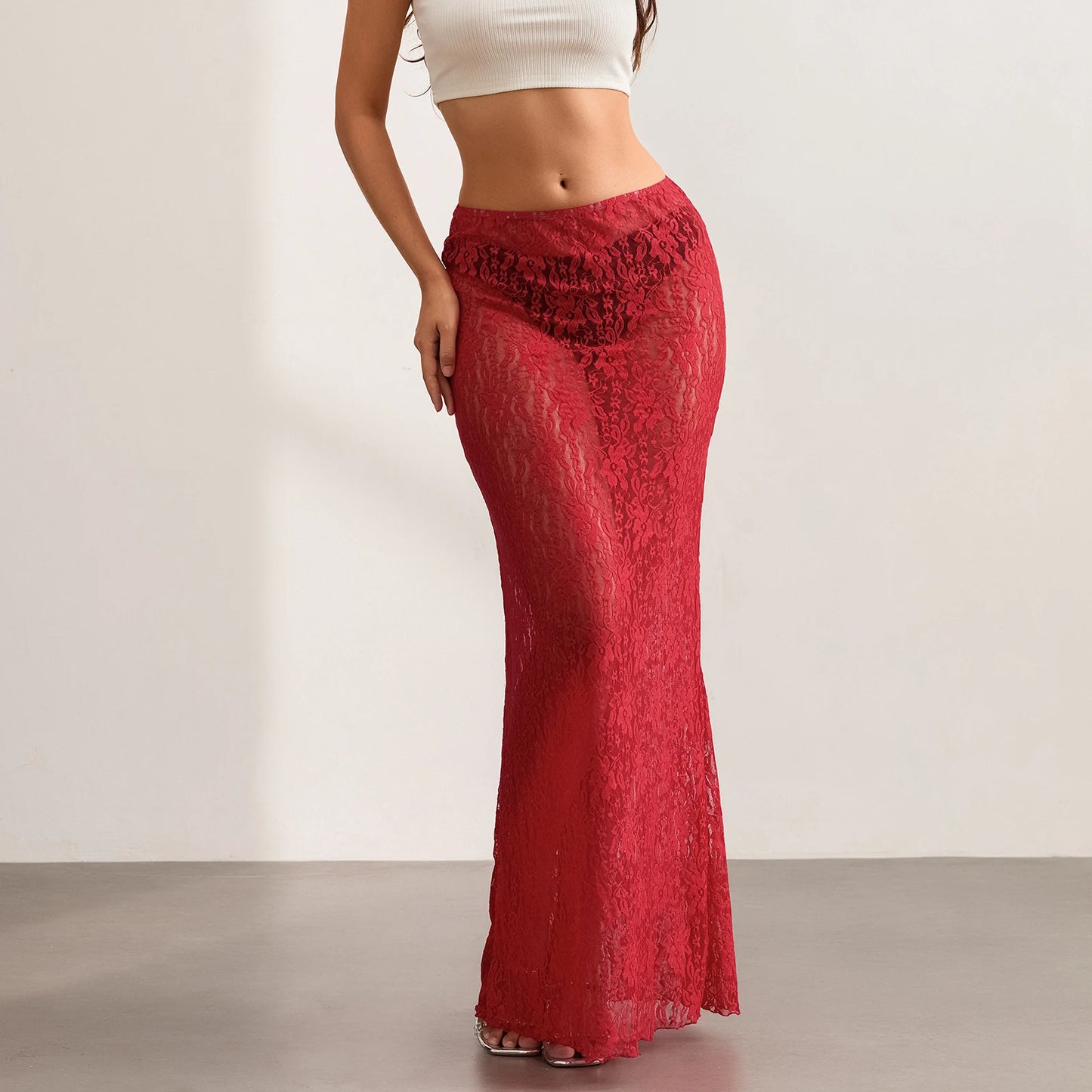 Tami | Falda Larga Floral Transparente Y2K