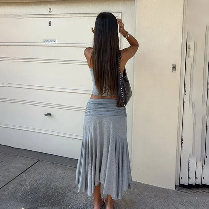 Celestique | Conjunto Asimétrico Plisado Top Falda