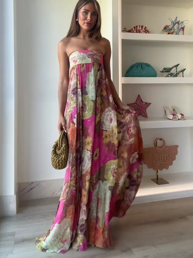 Dulce | Vestido Largo Estampado Floral Hombros Descubiertos