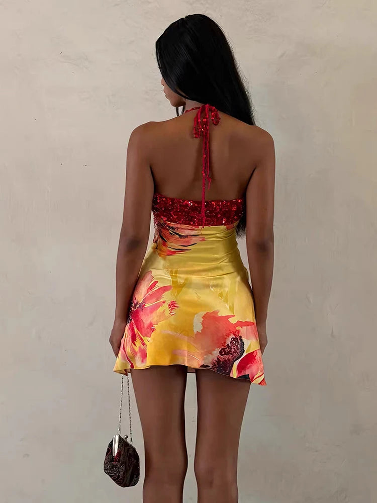 Marivyx | Vestido Mini Floral Lentejuelas