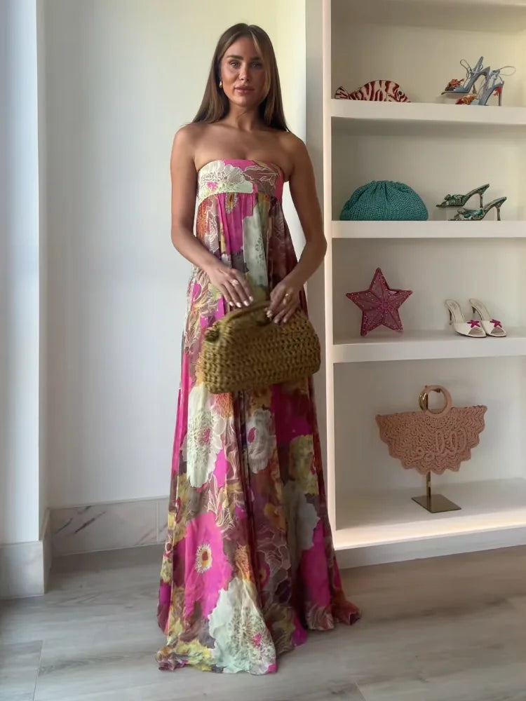 Dulce | Vestido Largo Estampado Floral Hombros Descubiertos