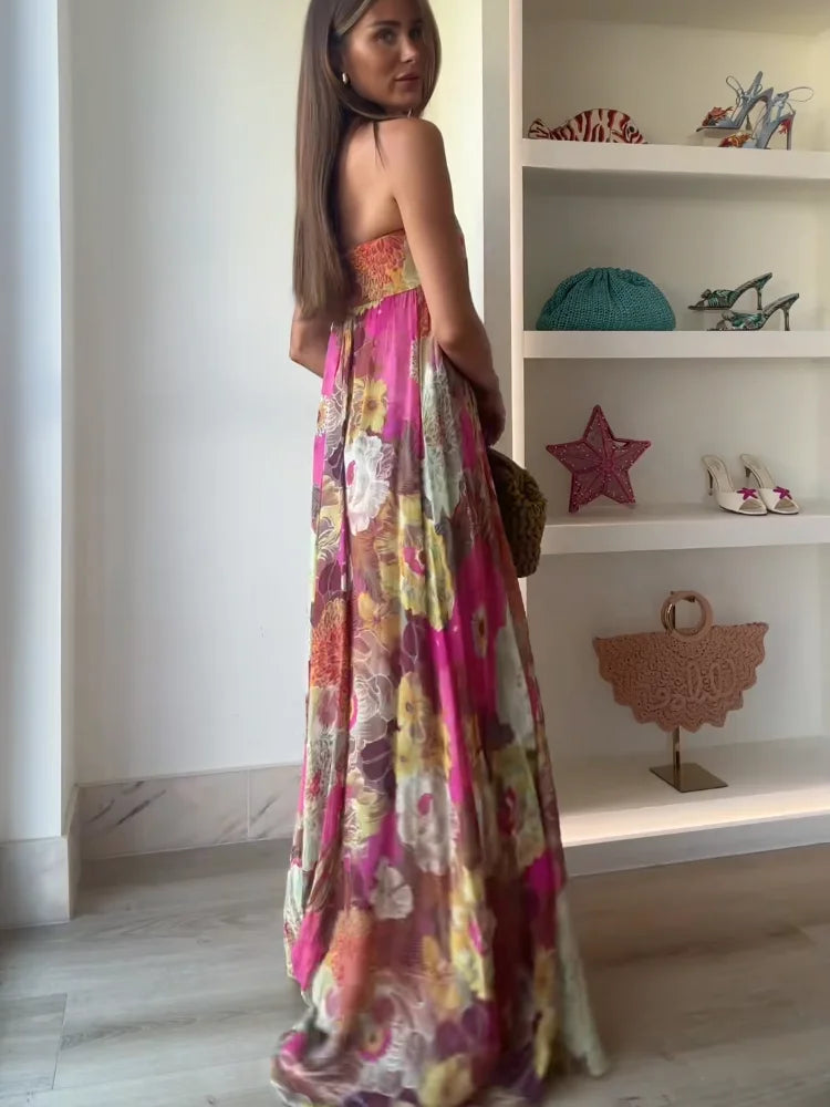 Dulce | Vestido Largo Estampado Floral Hombros Descubiertos
