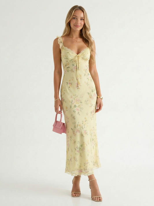 Catvina | Vestido Largo Floral Volantes