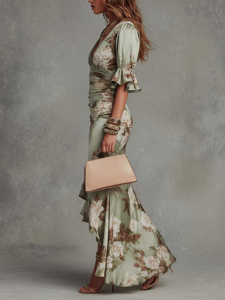 Fasiel | Vestido Largo Asimétrico Estampado Floral