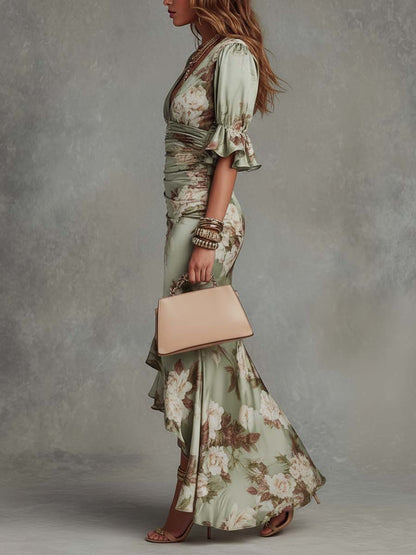 Fasiel | Vestido Largo Asimétrico Estampado Floral