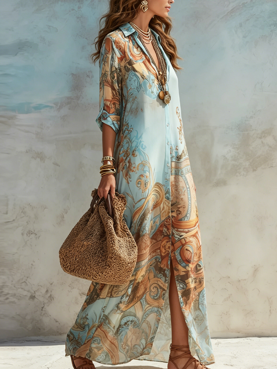 Zavira | Vestido Largo Camisero Barroco