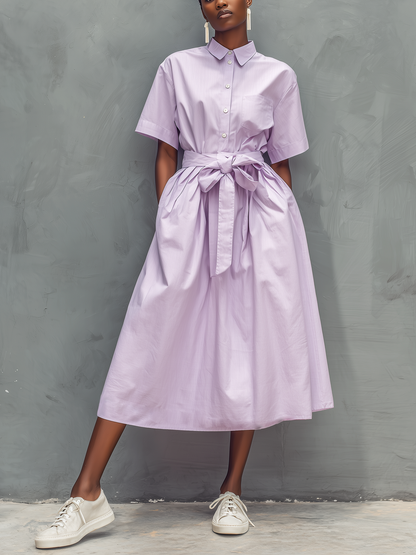 Purperis | Vestido Camisero Elegante Manga Corta