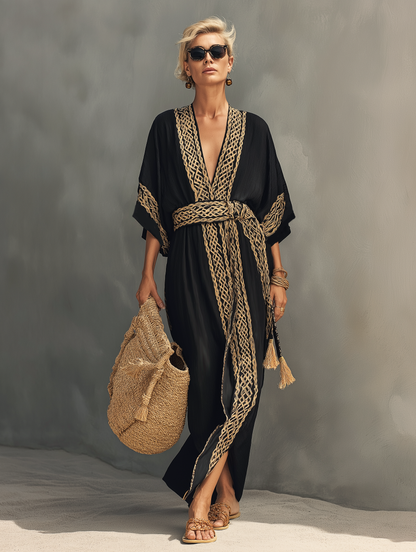 Nimara | Vestido Largo Holgado Elegante Manga Corta Cuello V