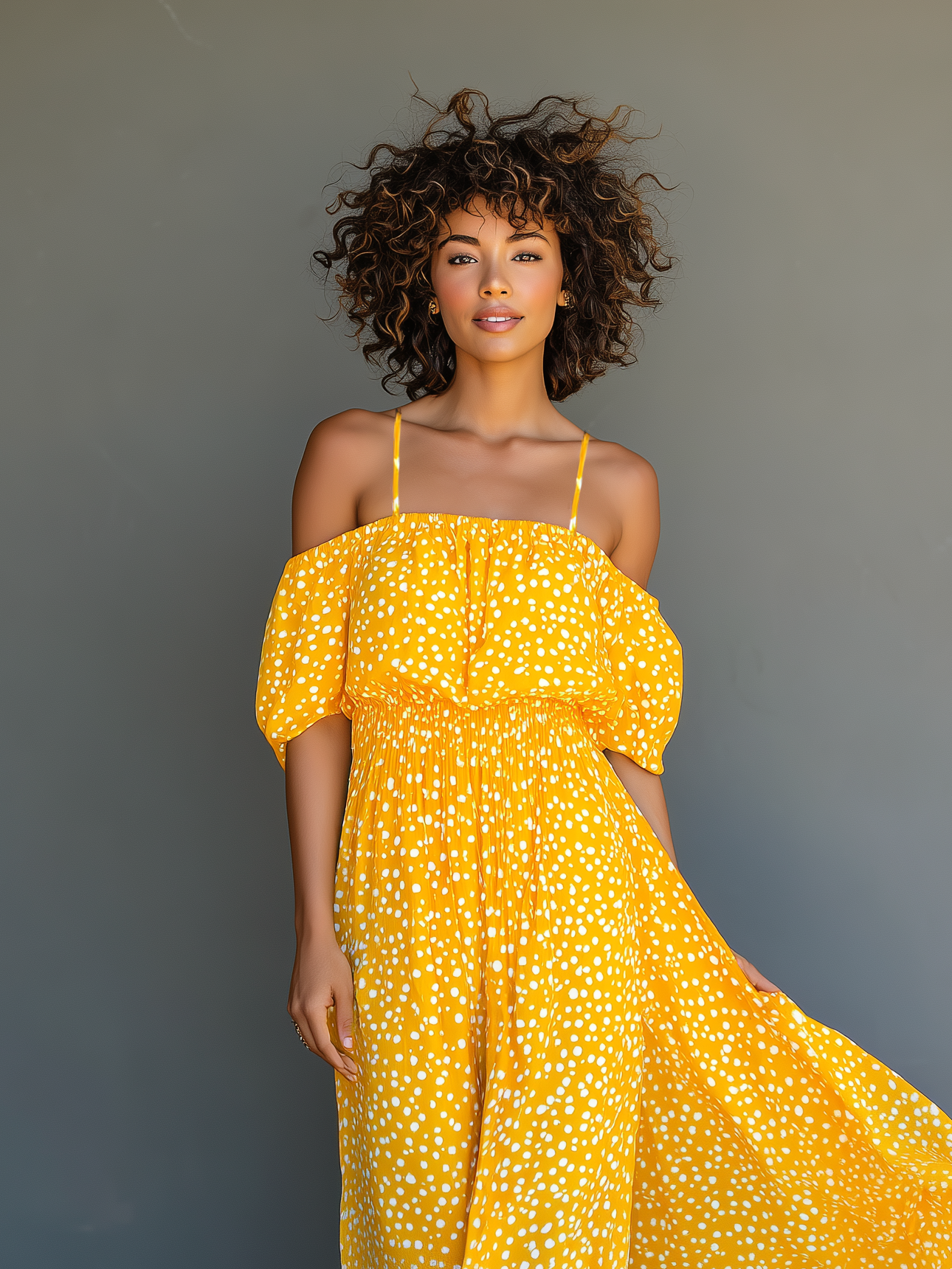 Solara | Vestido Largo Alegre de Gasa Manga Corta Tirantes