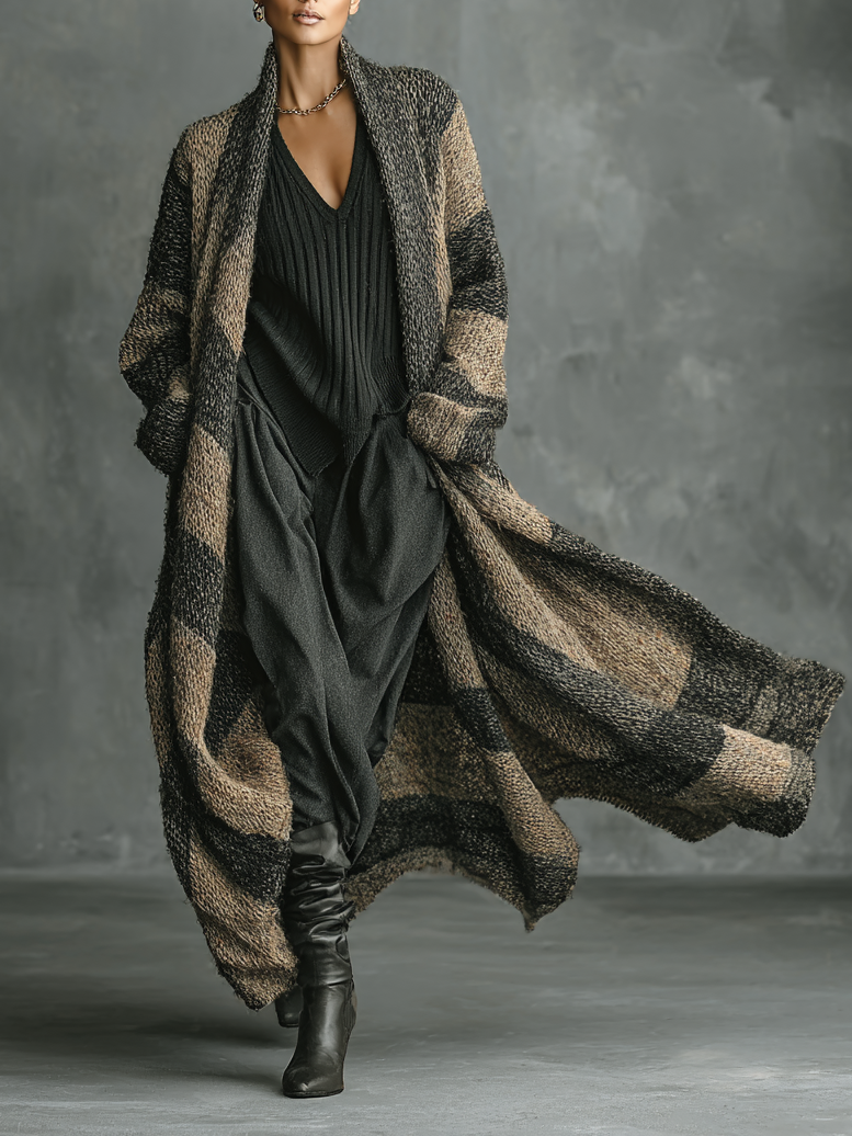 Amelia | Cárdigan Largo Holgado Retro con Rayas