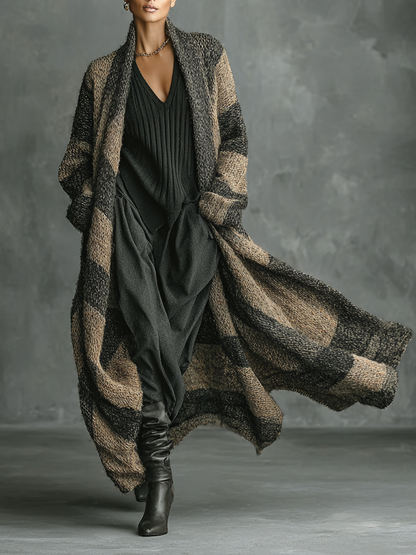 Amelia | Cárdigan Largo Holgado Retro con Rayas