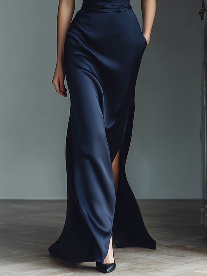 Isadora | Vestido Largo de Satén con Escote de Encaje