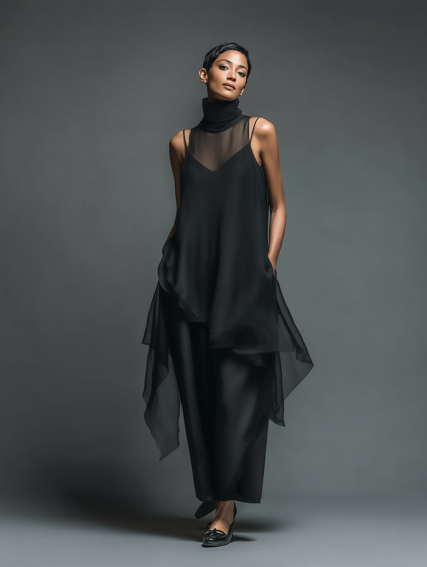 Celine | Vestido Lencero Minimalista con Vestido Largo Superpuesto