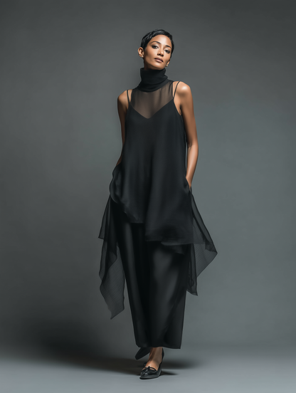 Celine | Vestido Lencero Minimalista con Vestido Largo Superpuesto